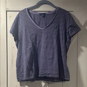 Ralph Lauren Purple Striped Short Sleeve V-Neck 100% Cotton Tee